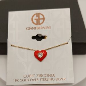 Giani Bernini Red Enamel Dainty Heart Necklace 18kt Gold Over SS Chain NWT